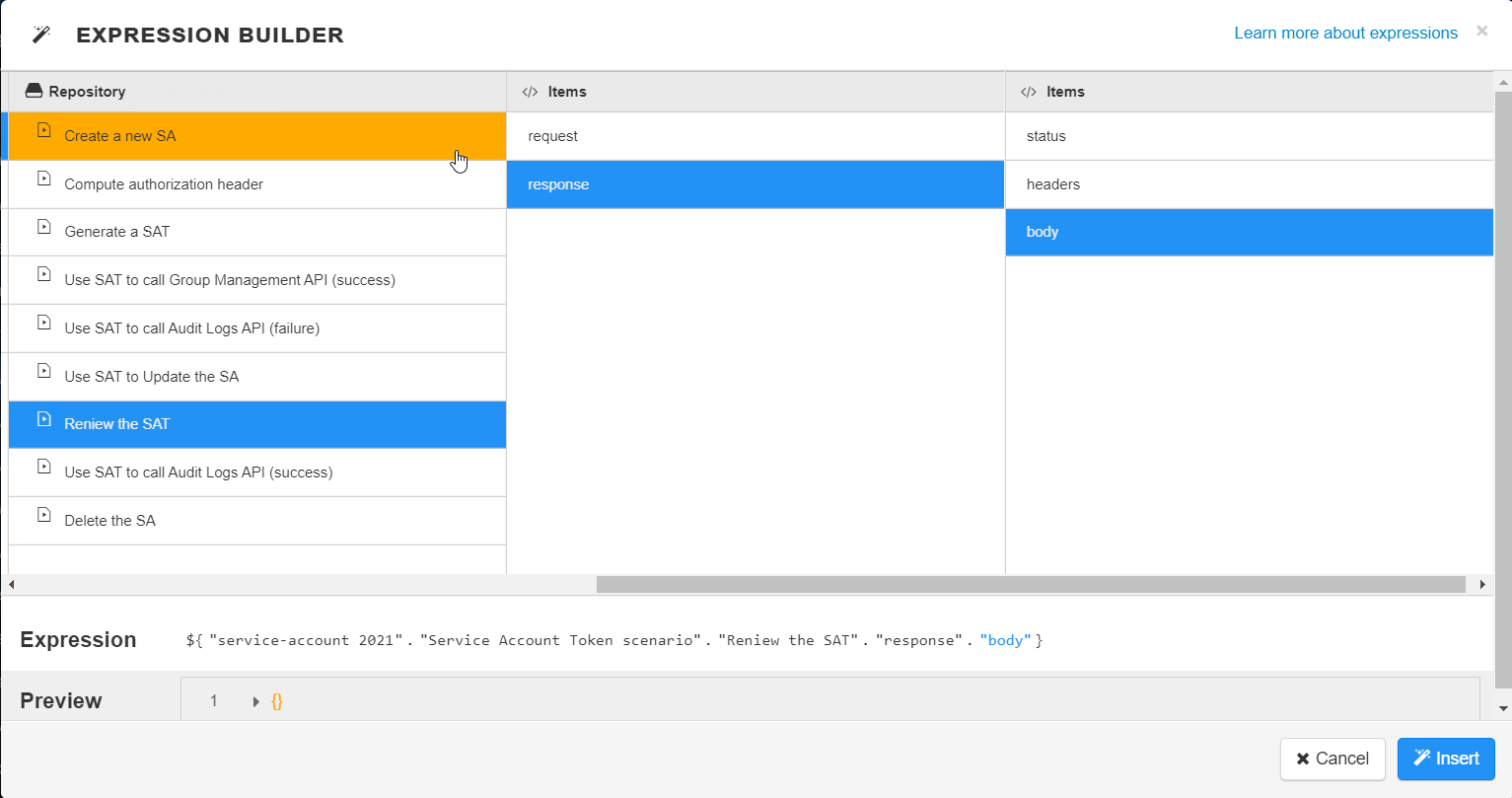 expression builder renew token