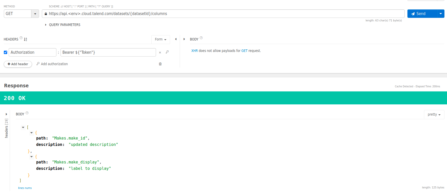 Read descriptions for a dataset