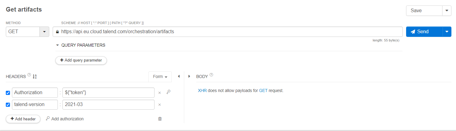 API Tester request with version in header