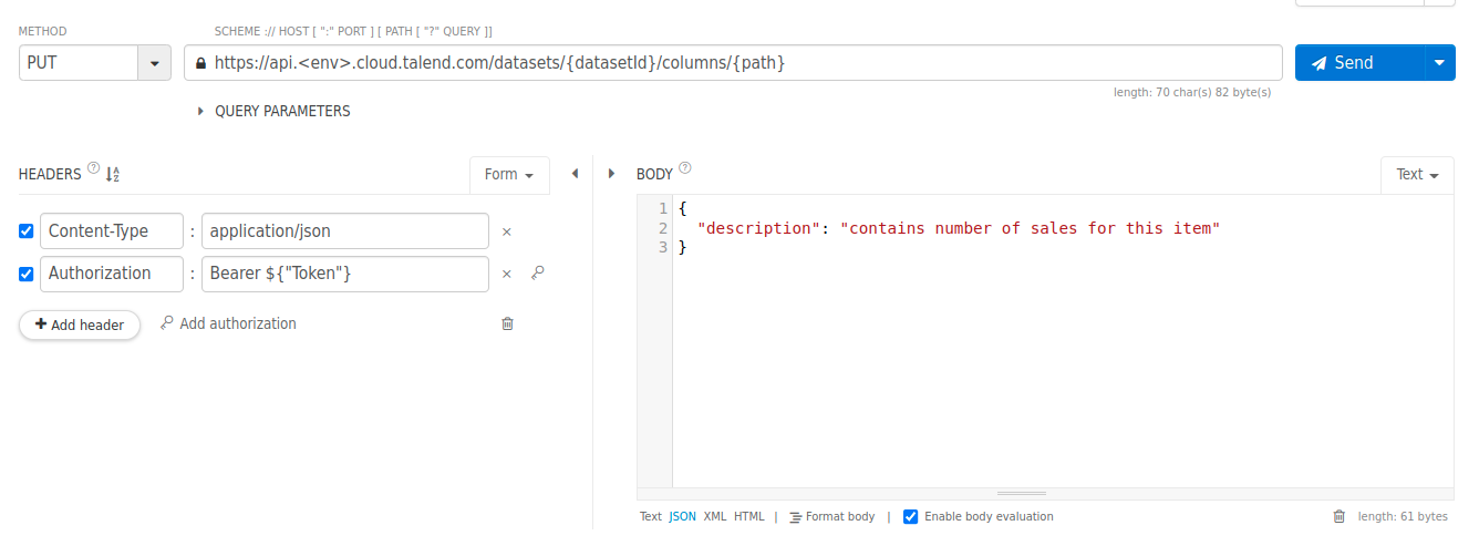 Update description for a dataset column